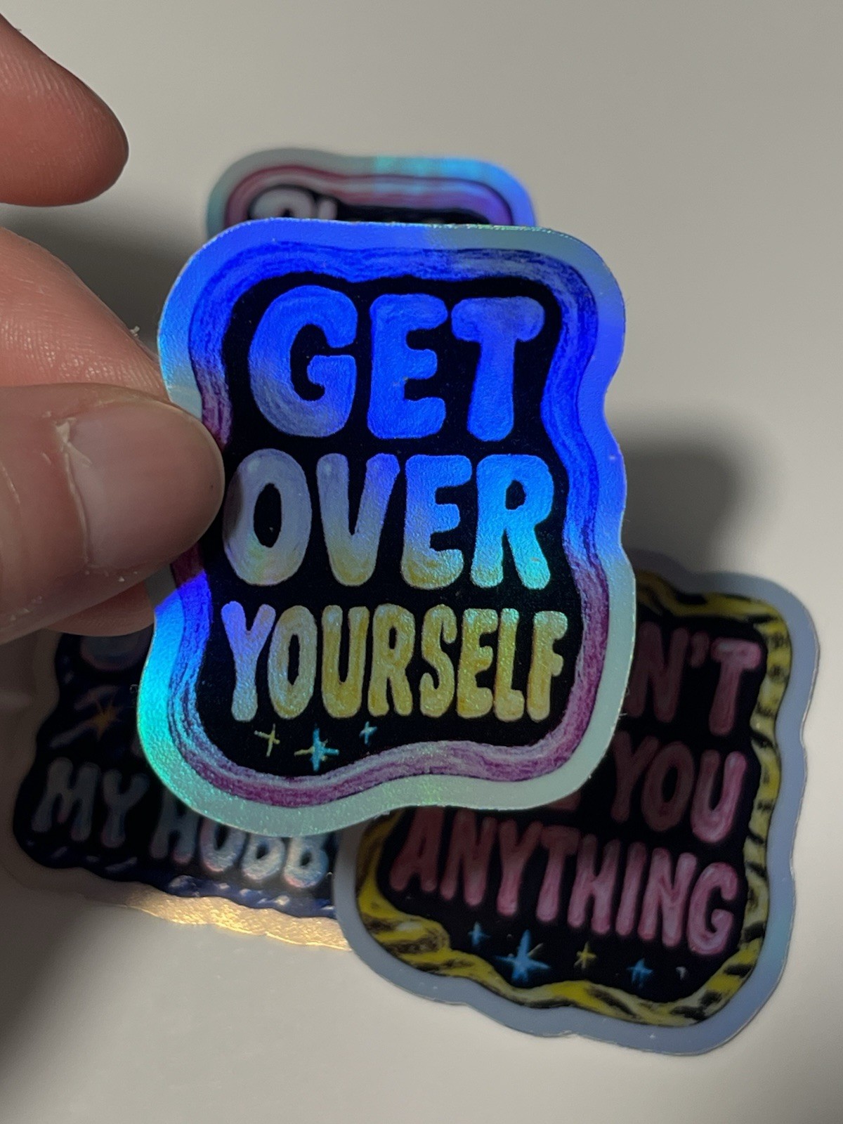 90s Neon Reality Check Holographic Waterproof Vinyl 4 Stickers Set