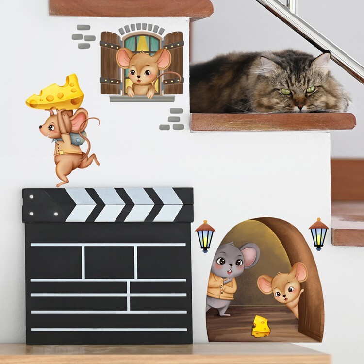 3D Mouse Hole Realistic Wall Sticker Cartoon Decal Kids Fun Vinyl Art Home Decor