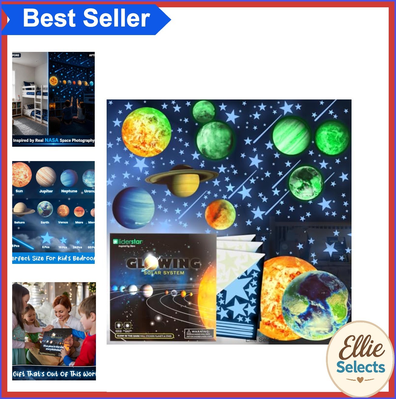 Glow in the Dark Wall Stickers Stars Planets Solar System 120 Pieces Blue Kids