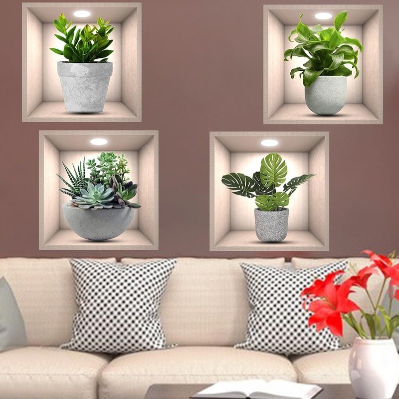 4 Pack Botanical Plants Wall Decals Home Decor Living Room Bedroom Kitchen New