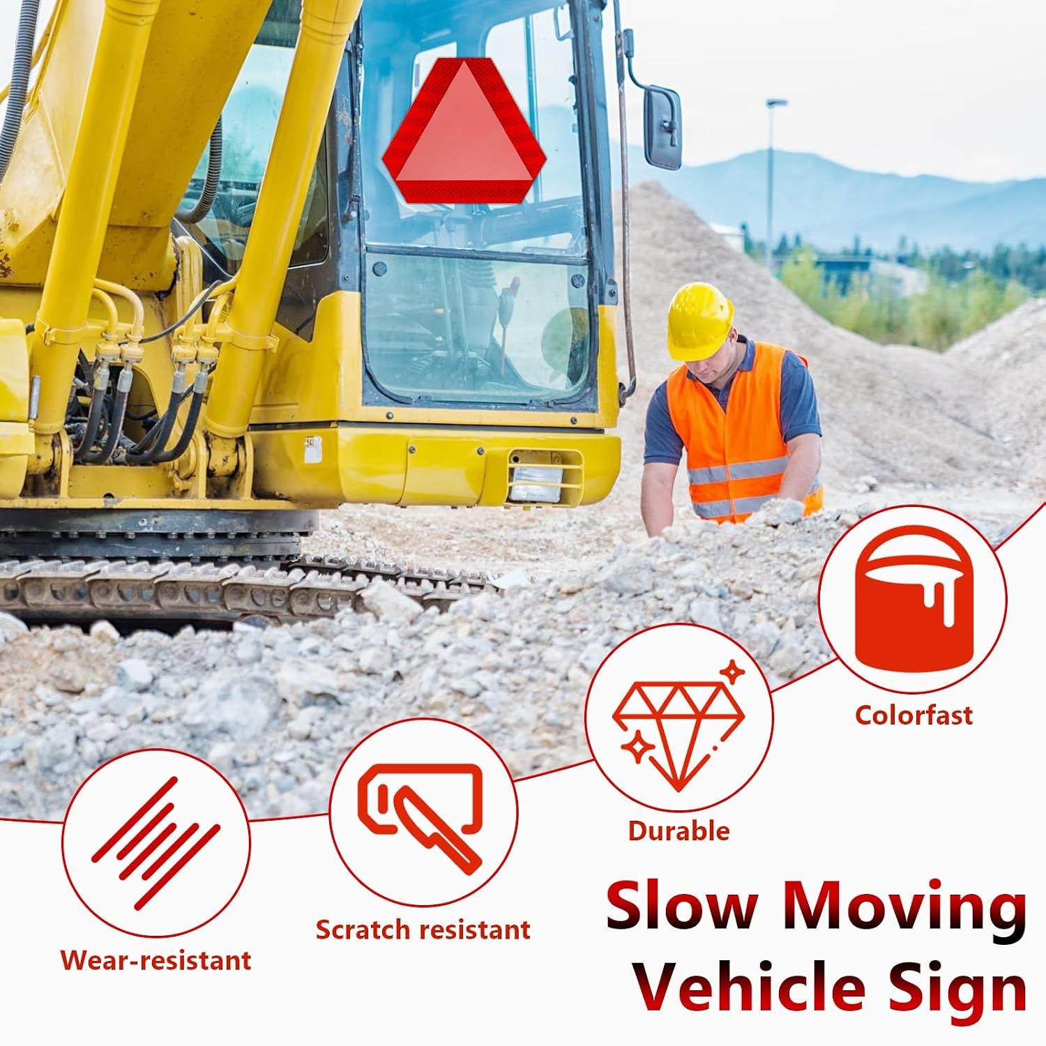 Reflective Slow Moving Vehicle Triangle Stickers 7" x 8" 2 Pcs Warning
