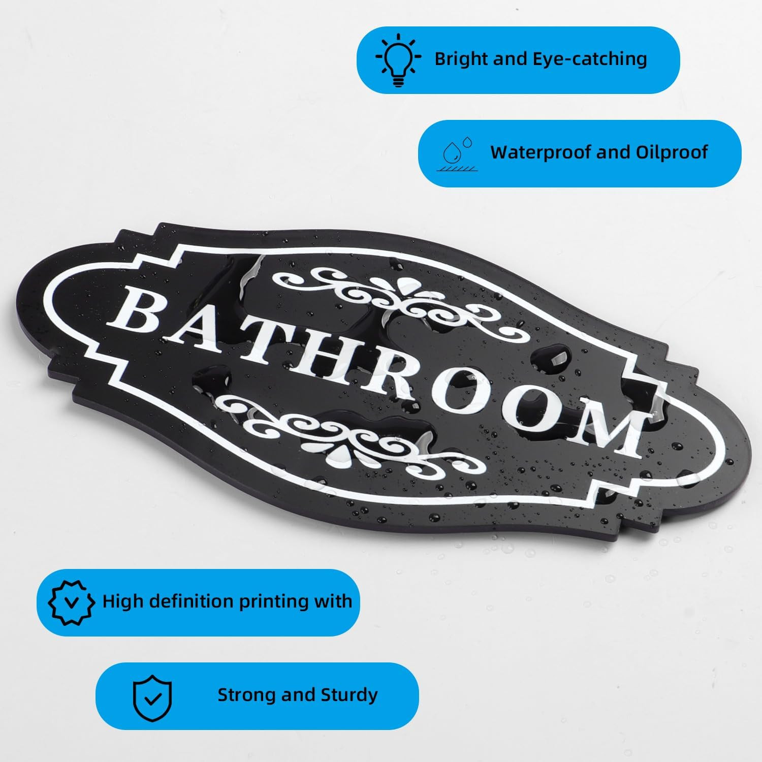 Bathroom Sign Sticker for Business and Home,Self-Adhesive Cute Bathroom Decor fo