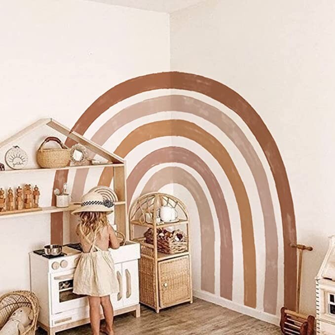 funlife Large Fabric Rainbow Wall Decal Mural Watercolor Boho Rainbow 79" x 69"