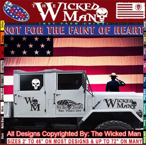 The Wicked Man – We The People Are Pissed Text Half Flag Skull Decal Sticker