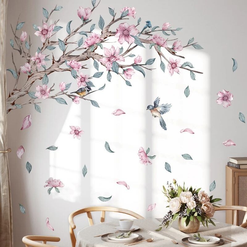 Removable Flower Tree Branch Decal Animal Birds Wall Sticker Bedroom Home Decor