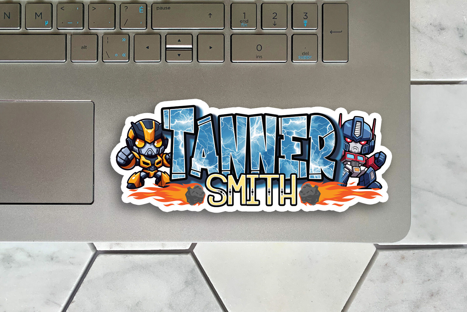 Custom Name Sticker · Personalized Vinyl Decal · Cool Boys Aesthetic Robot Hero