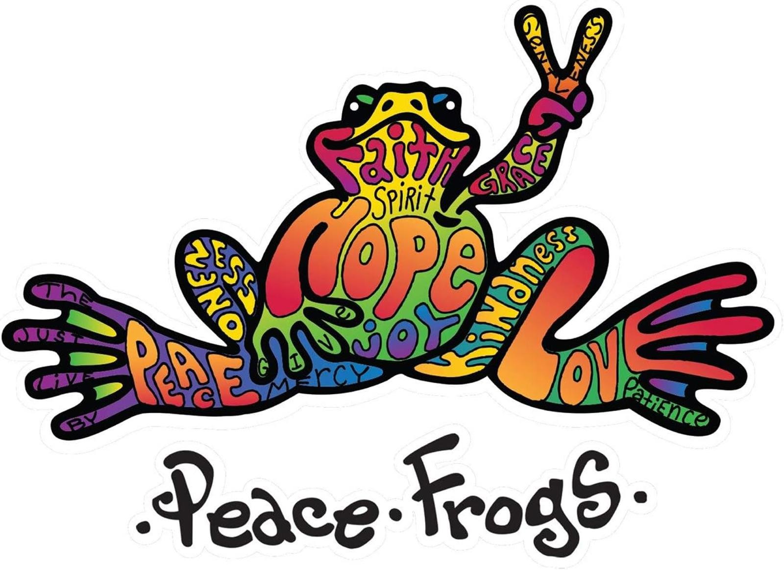 Colorful Hope & Peace Frog Vinyl Sticker Decal 2" x 2" Inch