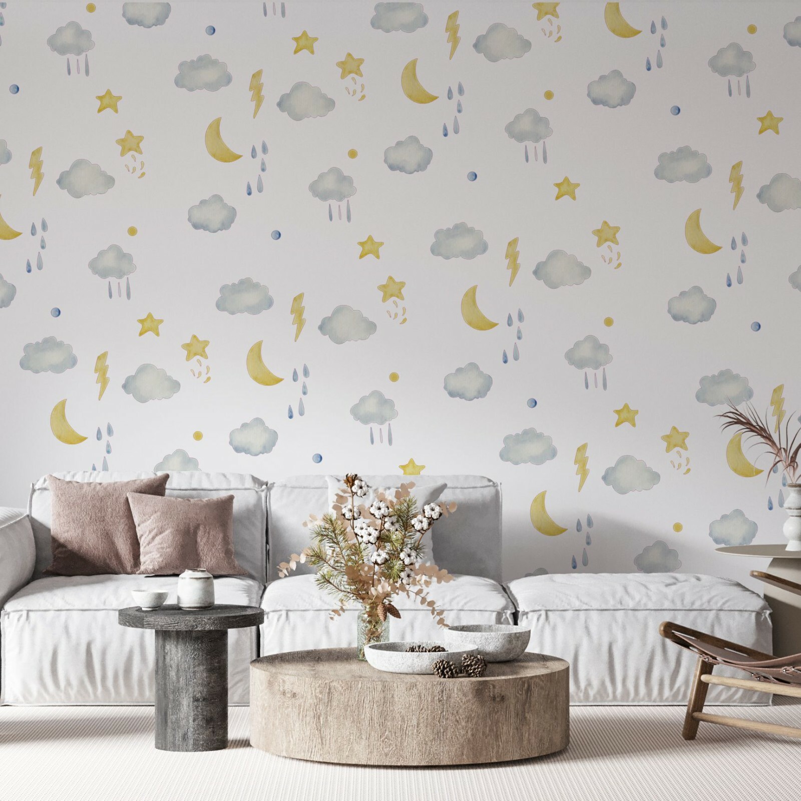 Vinyl Adhesive Kids Bedroom Rain Clouds Lightning Design Home Wall Decal Sheet