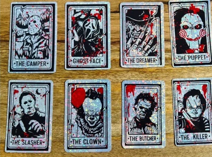Horror Tarot Card Movie Set Of 8 Holographic Halloween Spooky Sticker Set