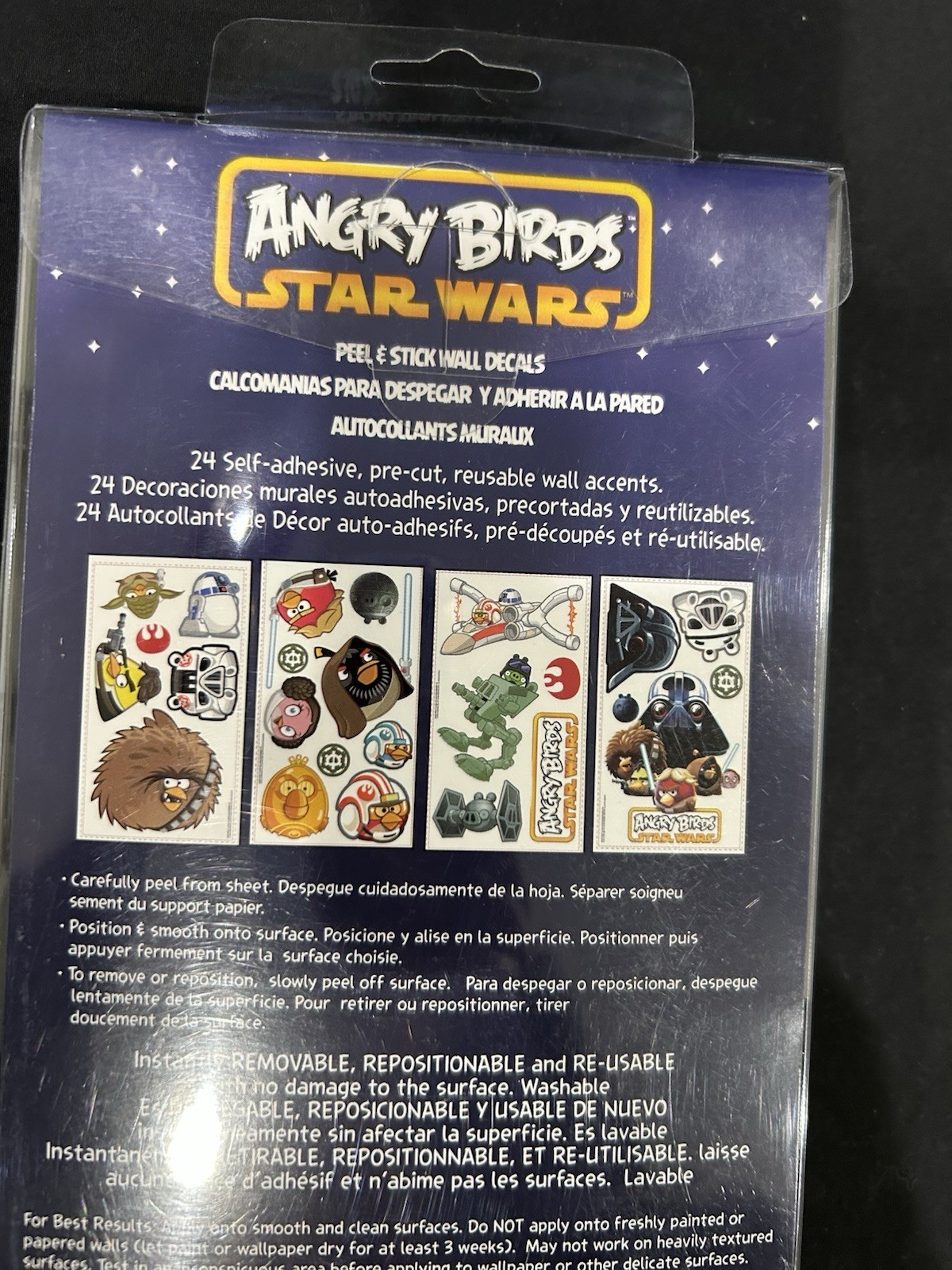 NIP-Angry Birds Star Wars Peel and Stick Appliqués Decals! 24 Reusable Decals!!!