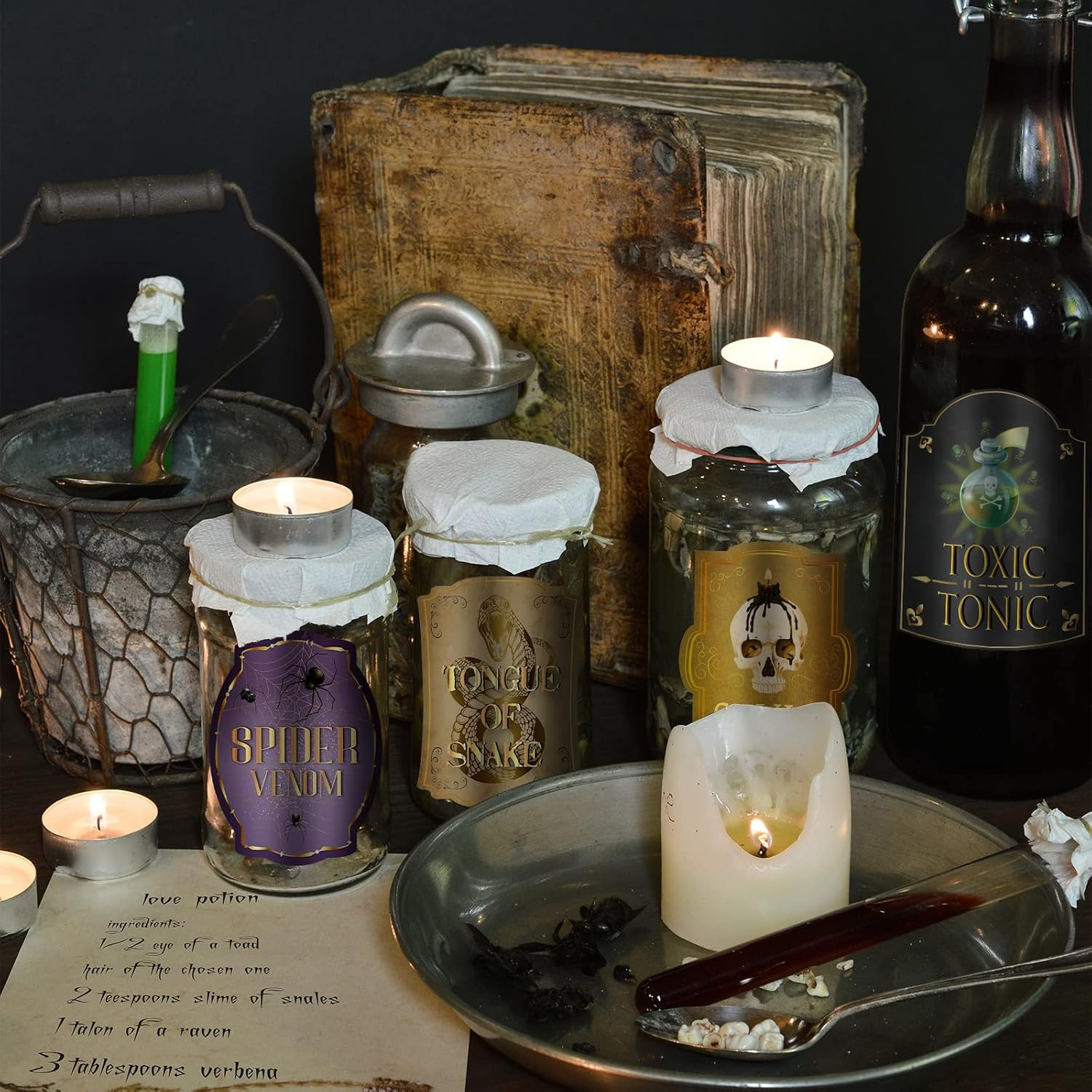 80 Pcs Apothecary Bottle Labels, 20 Styles Waterproof Halloween,Cool | Vintage L
