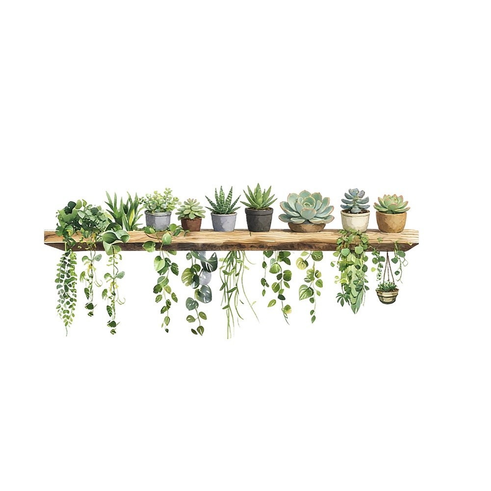 Fade Resistant Green Cartoon Plant Pot Wall Decal for Living Room Bedroom Decor