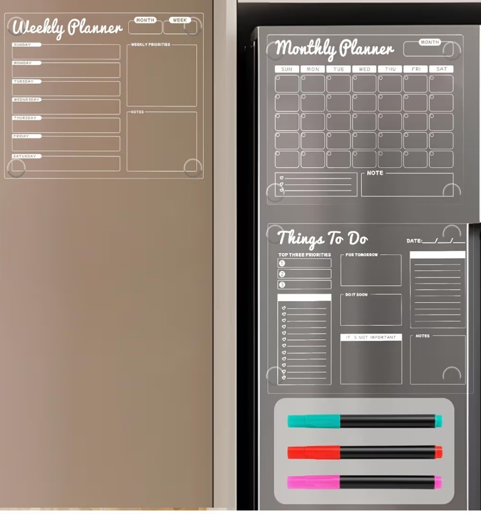 Weekly Monthly Vinyl Planner Decal Kit – Reusable for Fridge, Wall, Glass