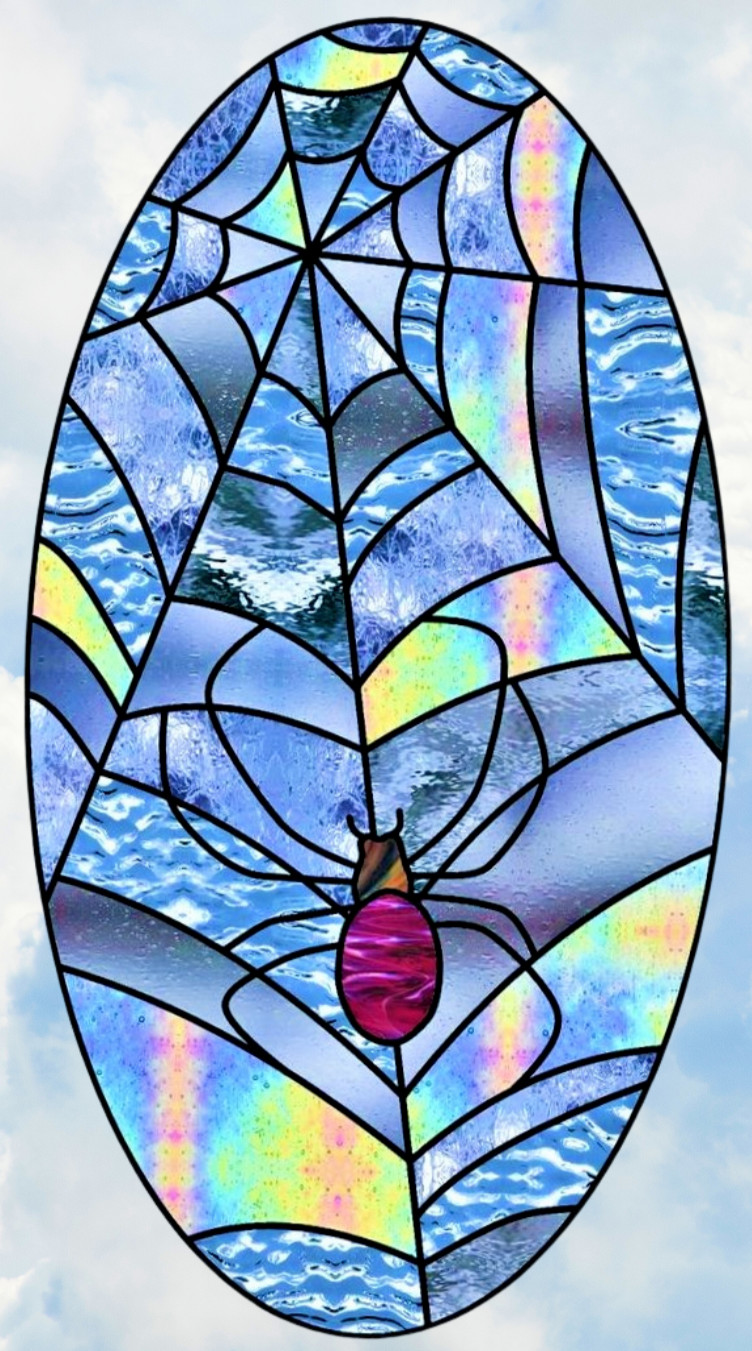Spider Web Iridescent Faux Stained-Glass WINDOW CLING Size 10.6" Oval Vinyl