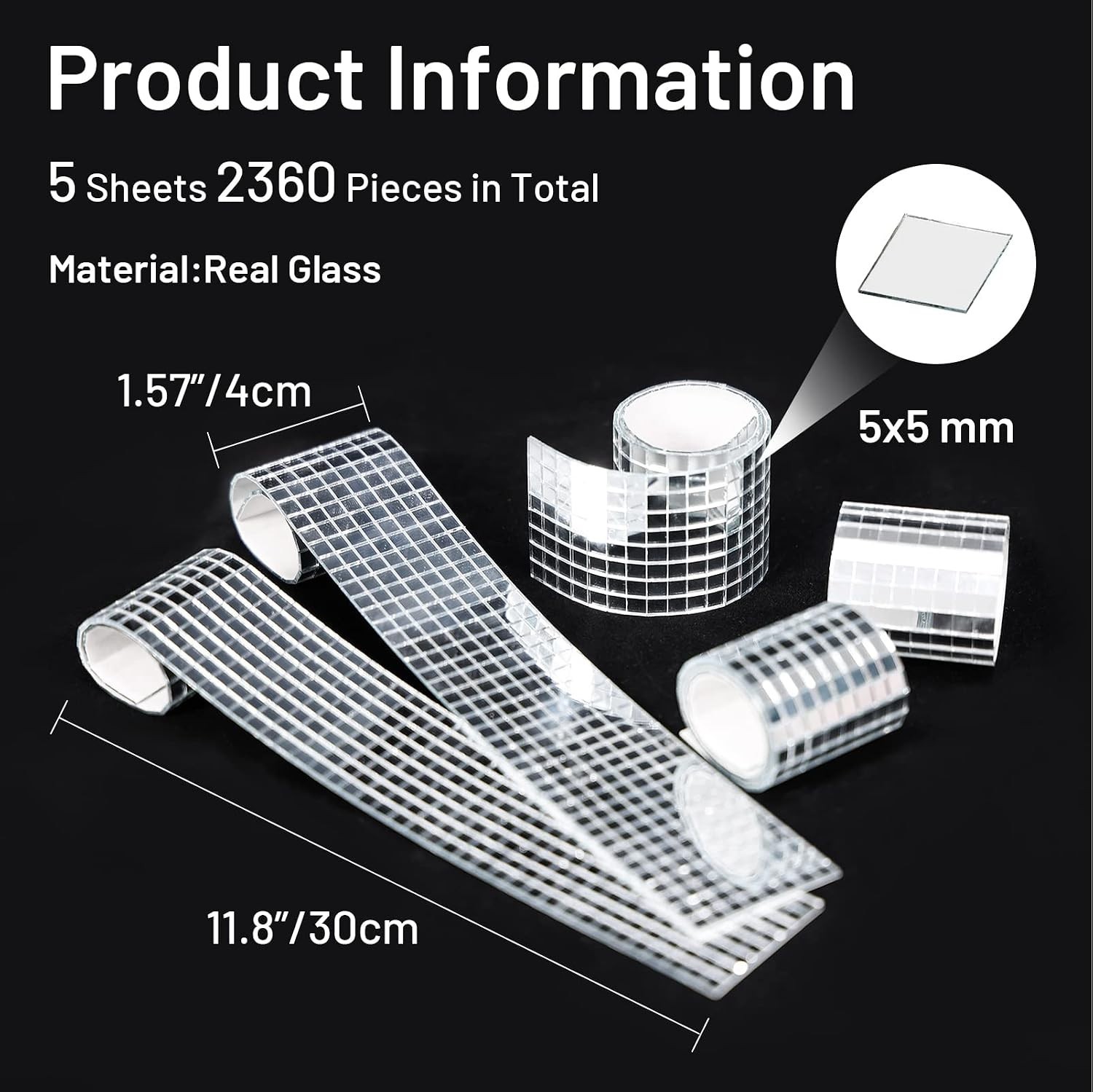 Versatile 2360 PCS Silver Mirror Tiles, 5x5mm for Bathroom and Kitchen Decor