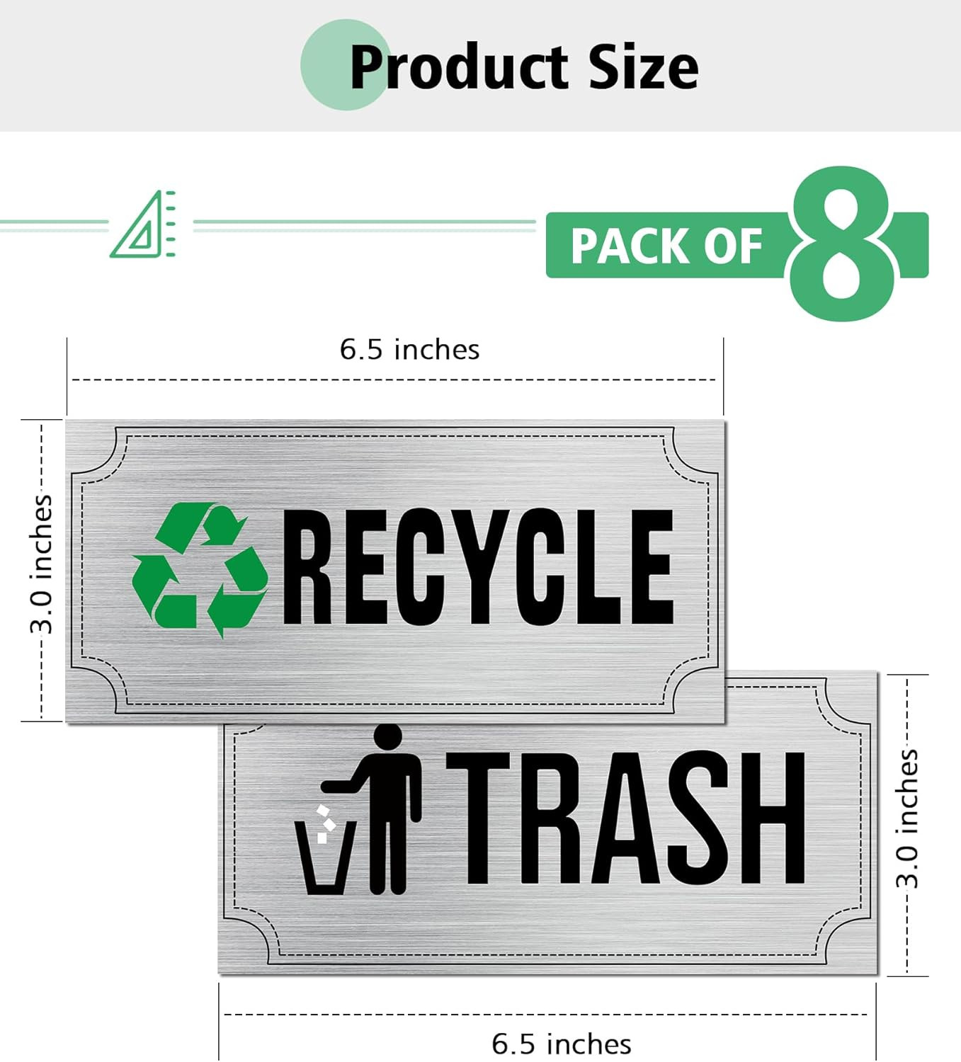 Waterproof Trash and Recycle Stickers – 8 Pack for Home and Office Use