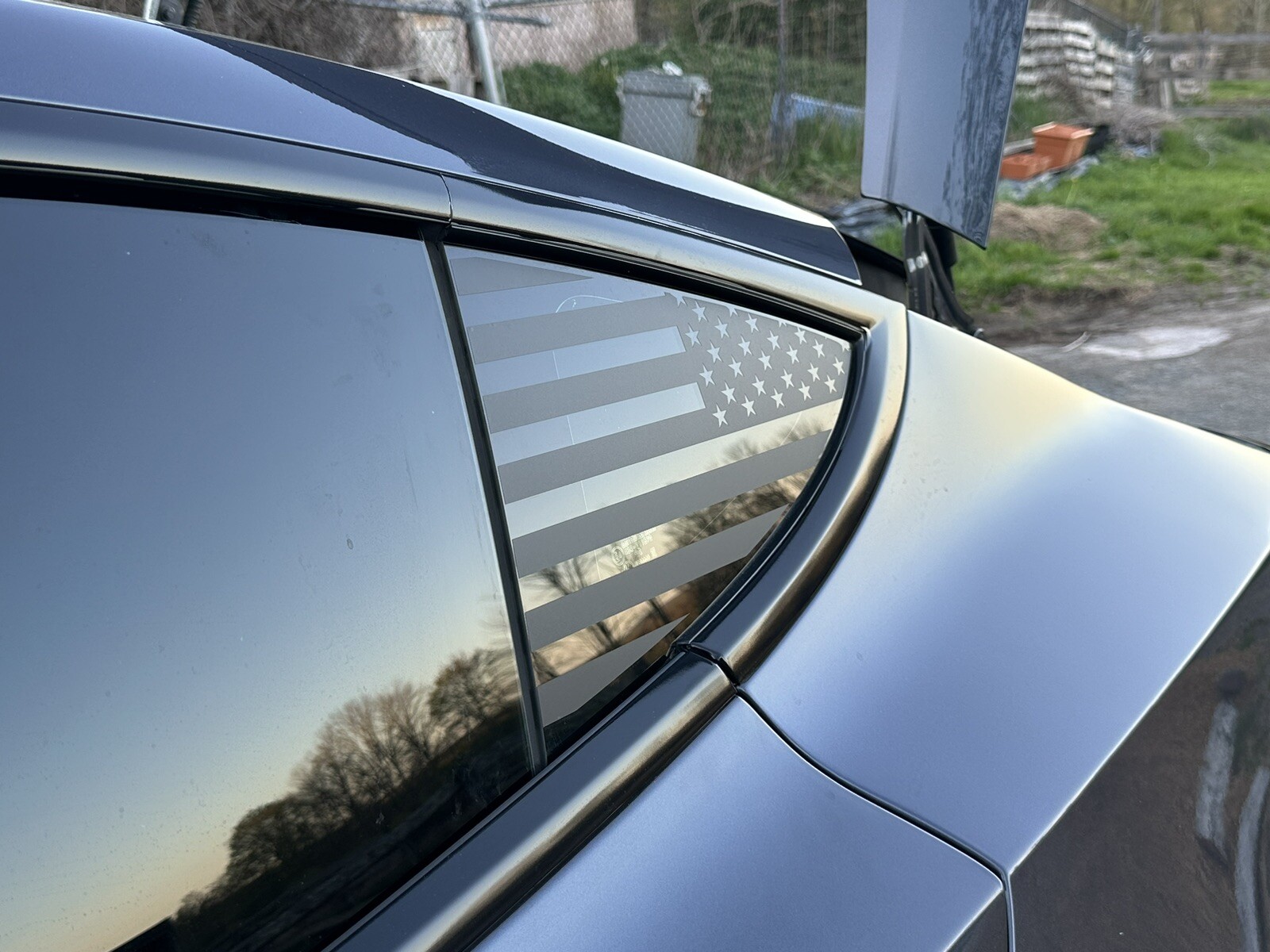 2pc Matte Black American flag quarter panel window decals fit Model 3 Tesla