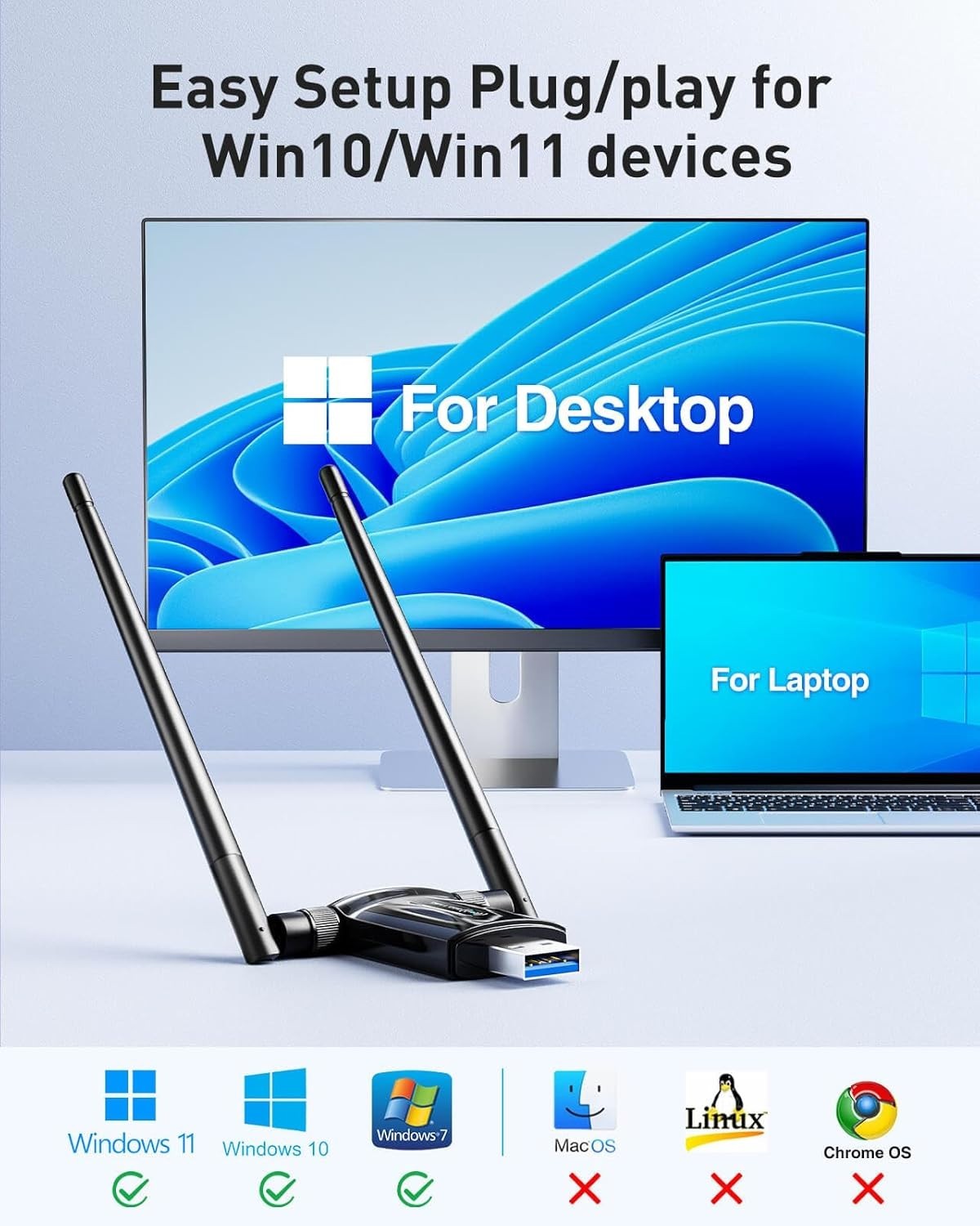 USB WiFi Adapter for Desktop PC – 1300Mbps Wi-Fi 5G 2.4G USB 3.0 Wireless Ada…
