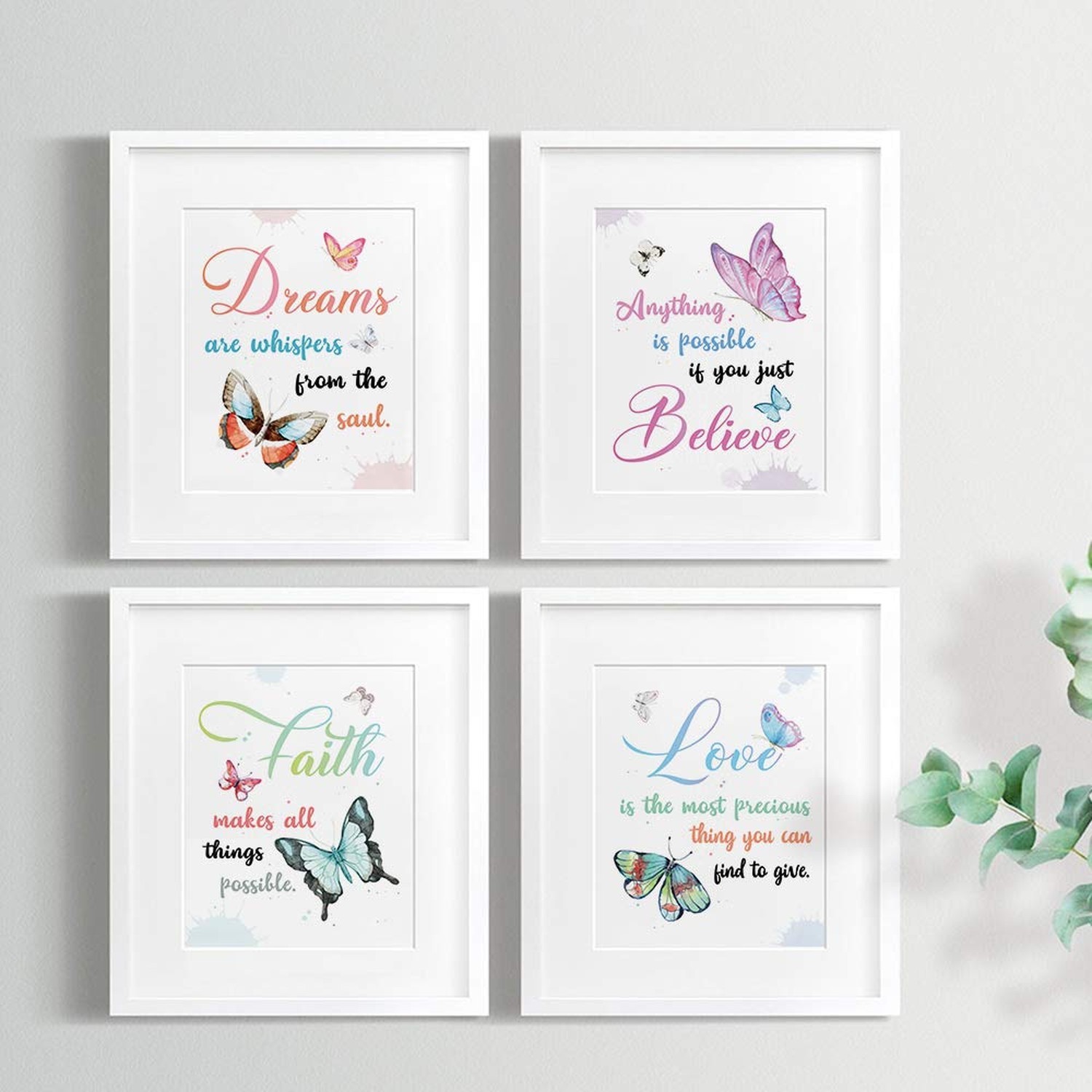 Watercolor Butterfly Inspirational Quote Wall Art Print, Faith Love Dreams Be…