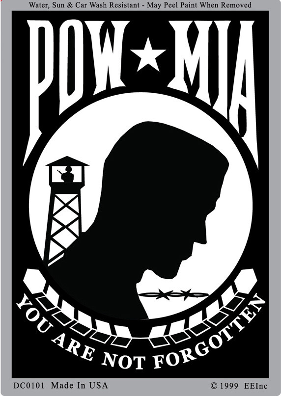 3"X4" VINYL PRESS AND STICK WEATHER RESISTANT POW/MIA DECAL