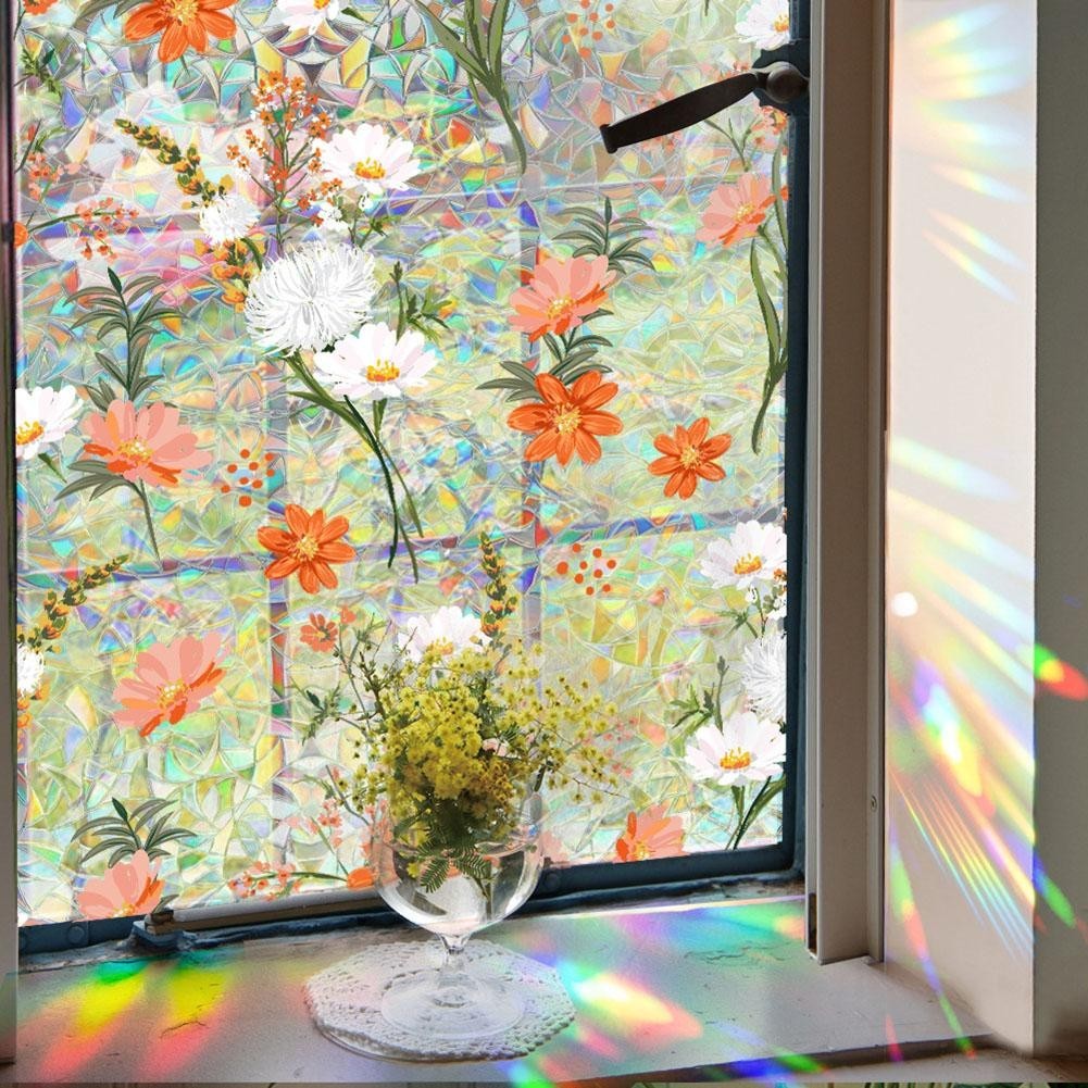 For Rainbow Static Window Film 1M2M Floral PVC Design for Beautiful Glass Decor