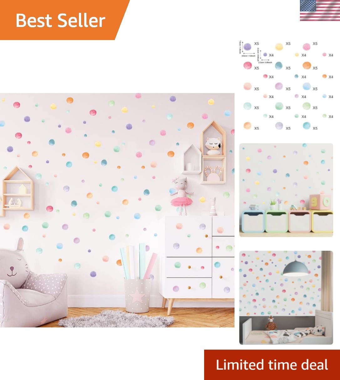 123 Pcs Pastel Polka Dots Wall Stickers, Colorful Round Wall Decal, Peel and …