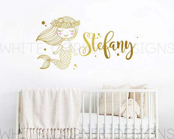 Mermaid Wall Decal, Personalized Name Decal, Turtle Decal, Kids Room Decal