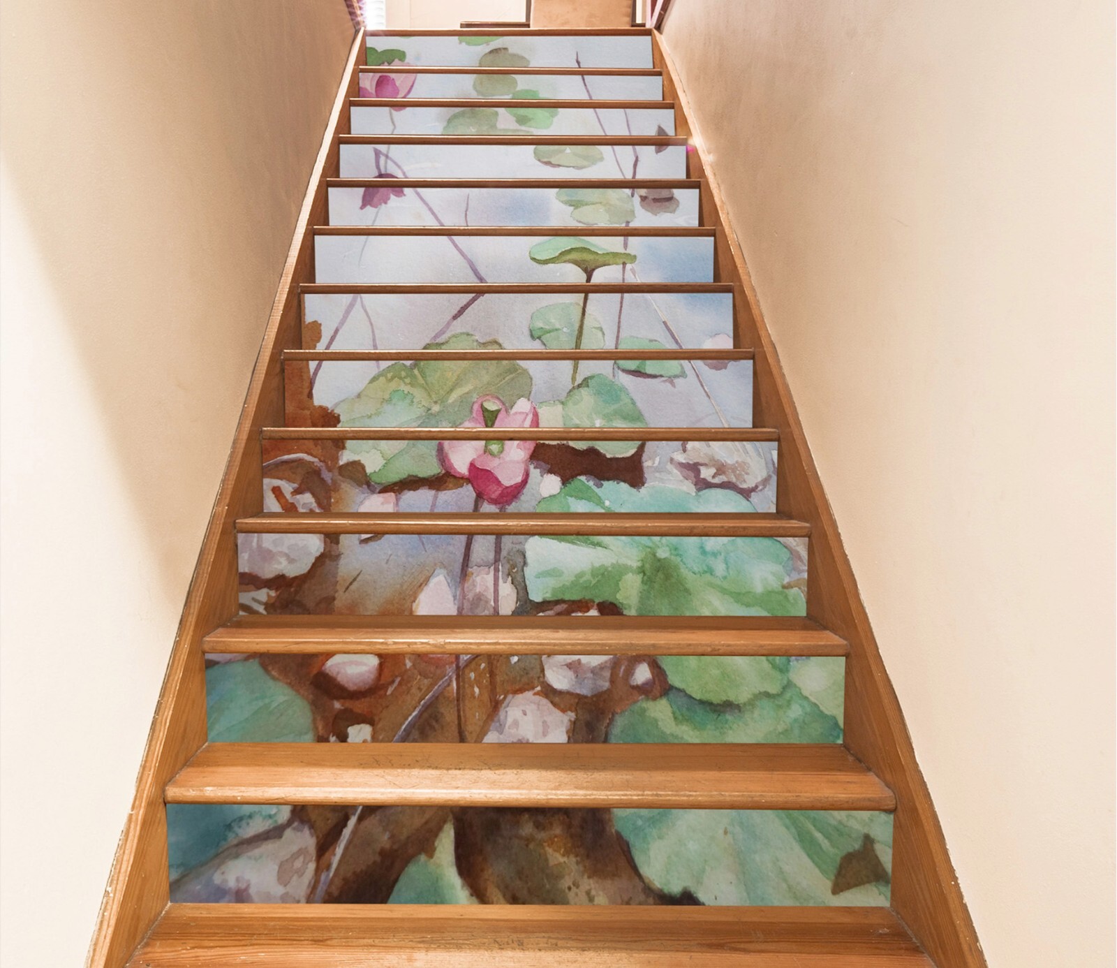 3D Pink Lotus Leaf AZ513 Stair Risers Decoration Mural Vinyl Wallpaper Kay