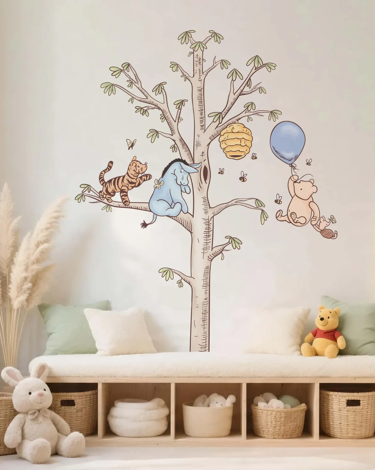 Cartoon Winnie Wall Decal Pooh Bear Mural Tiger & Donkey Wall Sticker Wall Art