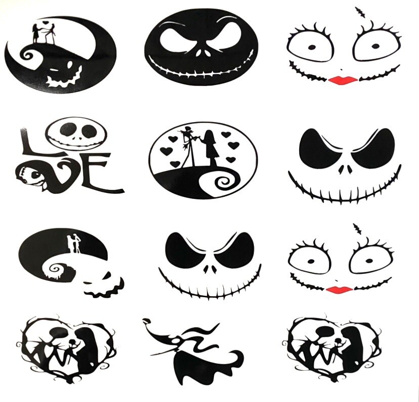 12 Nightmare Before Christmas Vinyl Decal Stickers. JACK AND SALLY. DIY Ornament