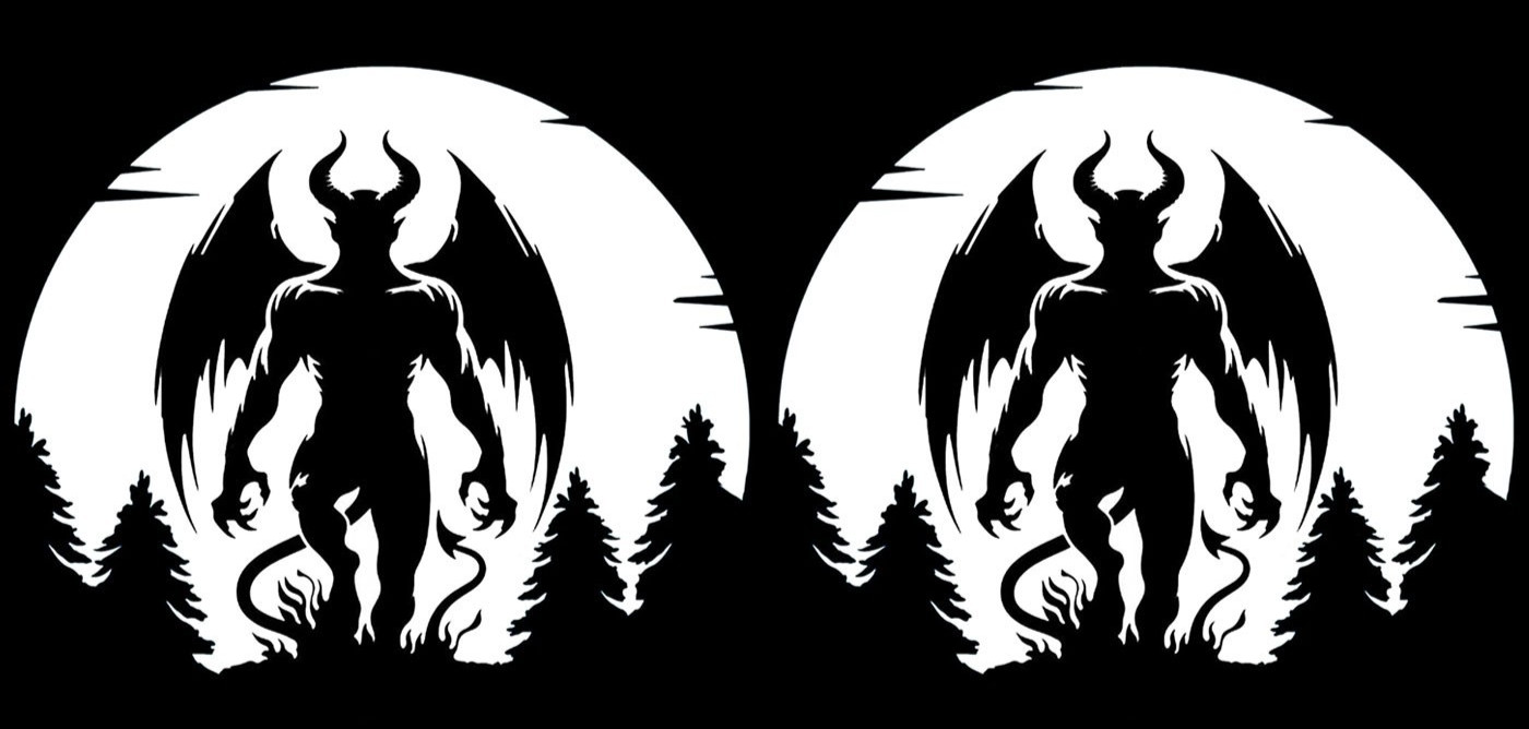 Devil Satan Fire Full Moon Forest 2 Pk 5" Vinyl Decals Window Any Flat Surface