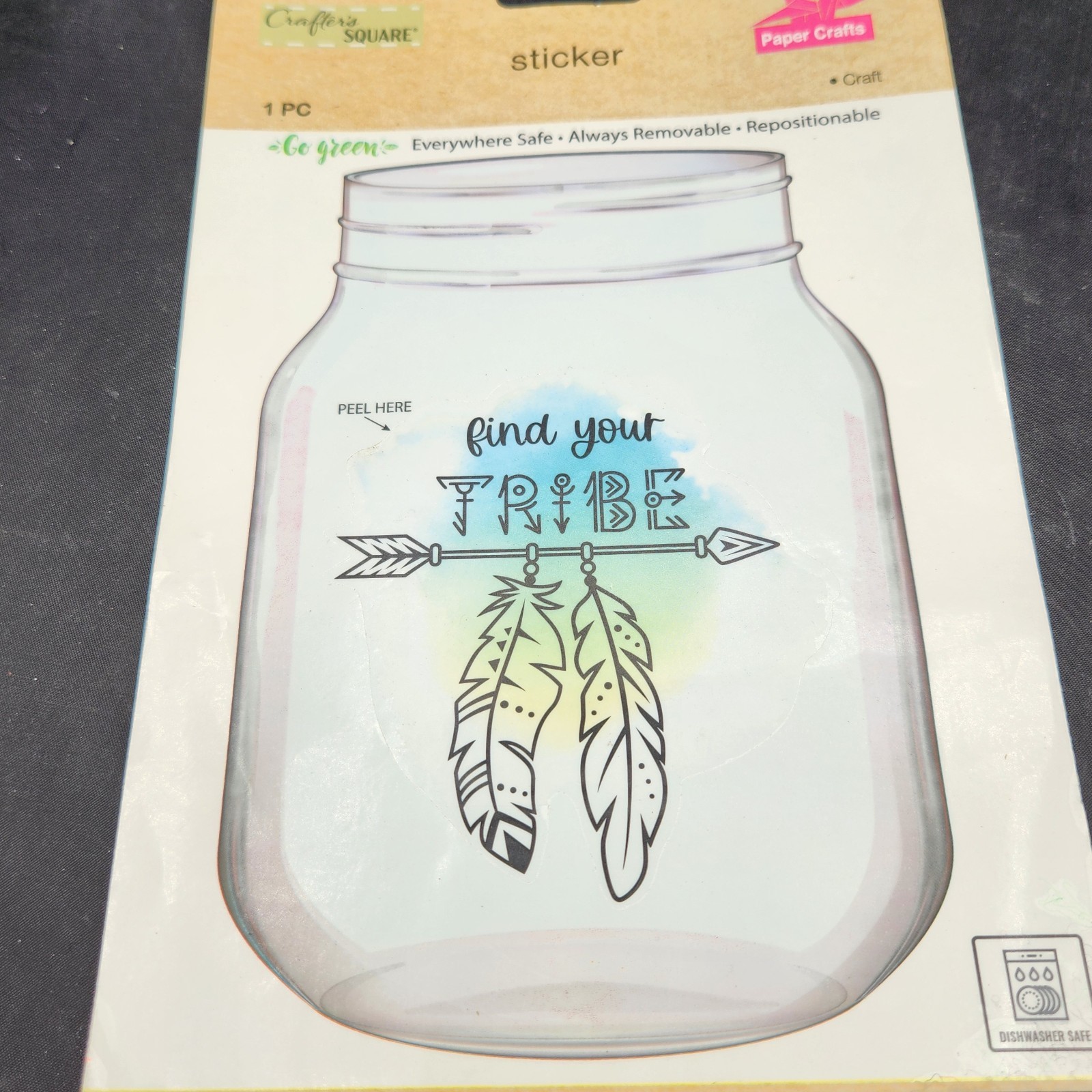 Crafter's Square Find Your Tribe Glass Jar Sticker Removable Repositionable