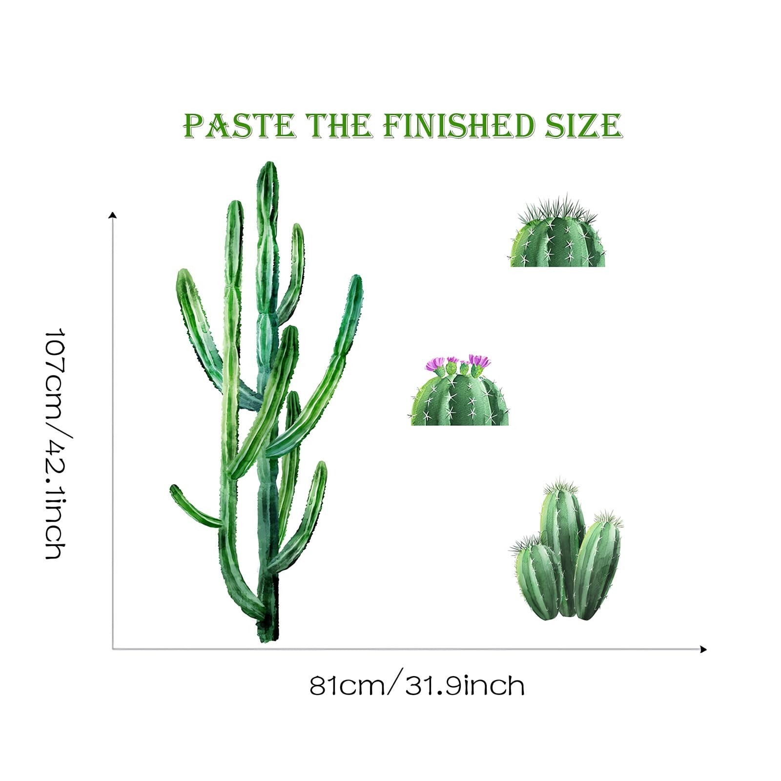 Big Cactus Wall Stickers, sacinora Large Tropical Green Plants DIY Wall Decal…