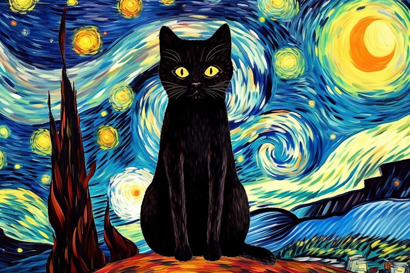 Black Cat Starry Night Moon
