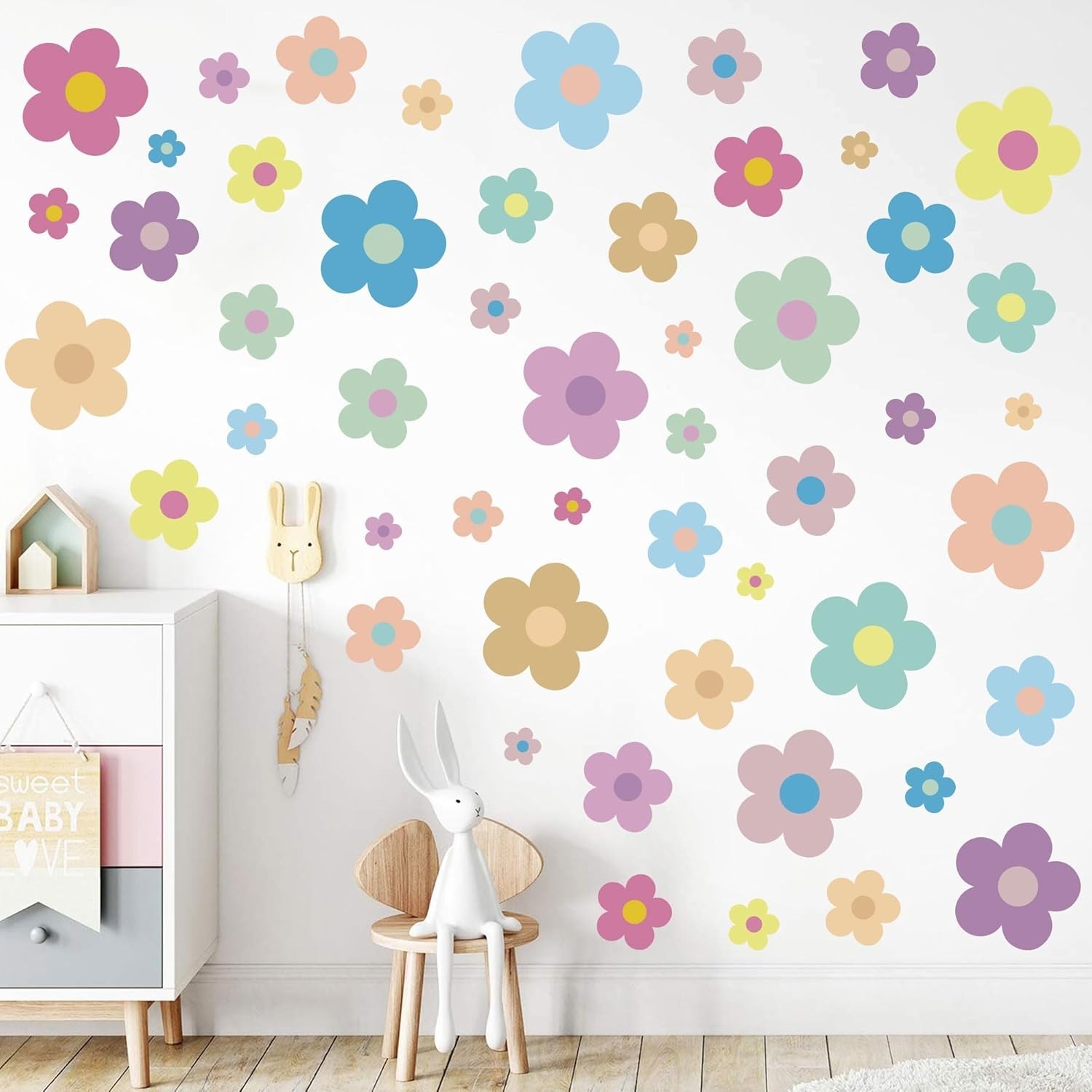 12 Sheets Flower Wall Decals Cute Colorful Vinyl Stickers For Girls Kids Room