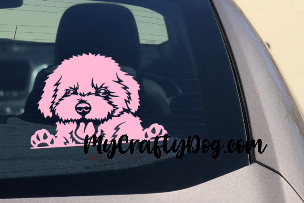 Small 8×5.5cm Cavoodle Peeking Dog Decal Vinyl Sticker Waterbottle Ipad Phone
