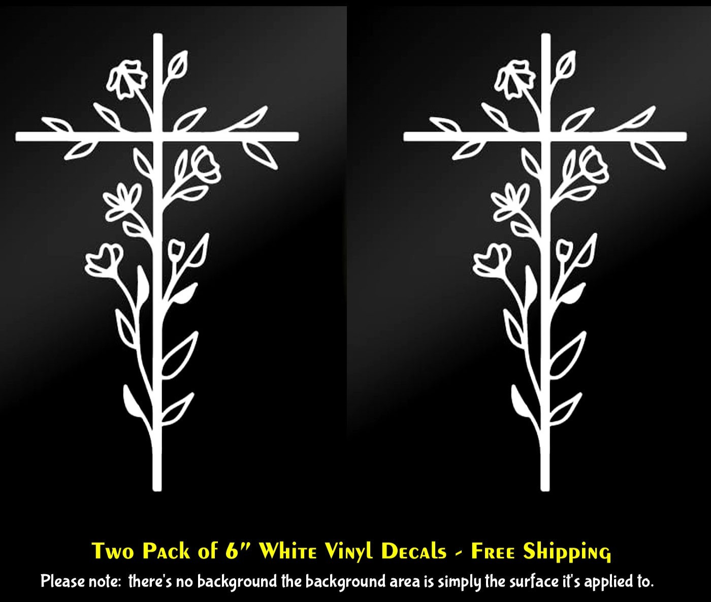 Floral Cross Christian 2 PK of 6" Vinyl Decals Any Flat Surface – Color Options