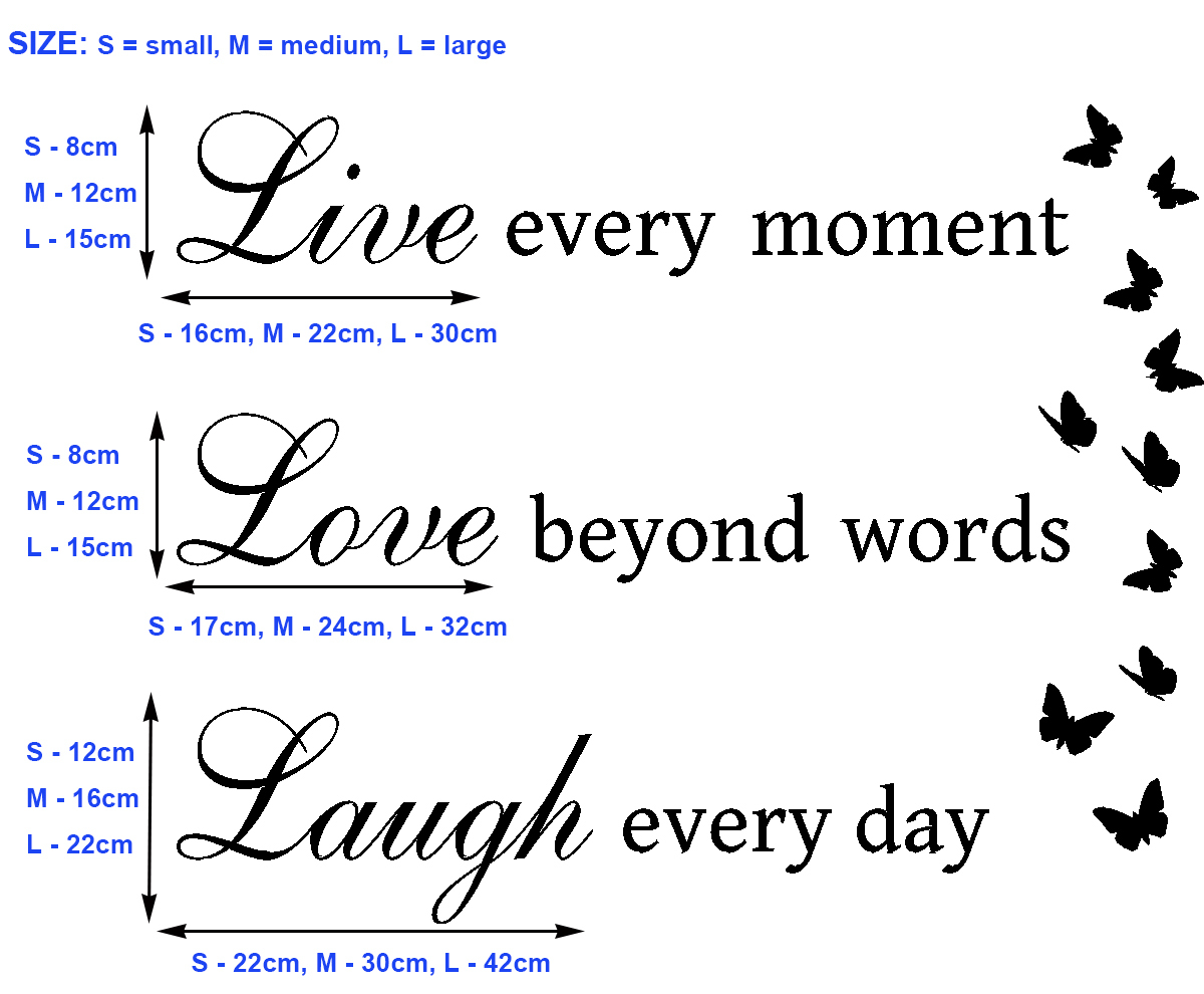 Live Love Laugh Quotes & Butterflies Art Vinyl Sticker, Wall Decal- HIGH QUALITY