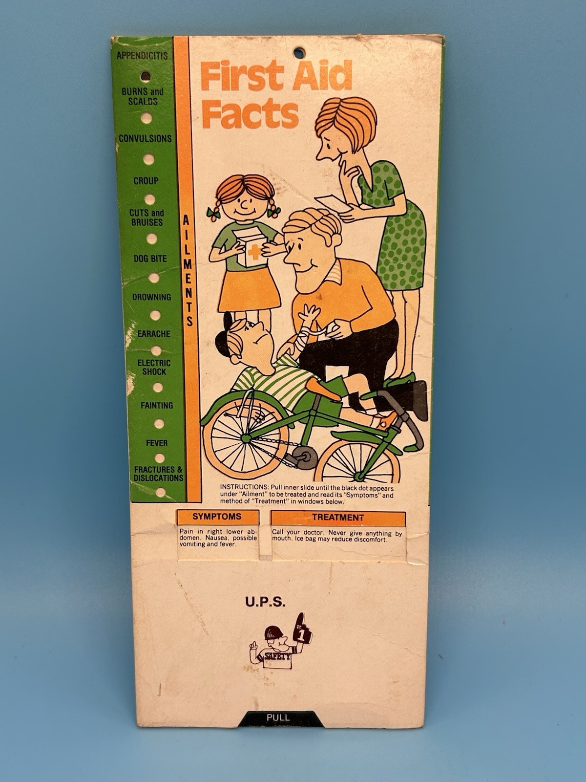 Vintage UPS First Aid Facts Pull Chart Employee Safety Training Card Guide