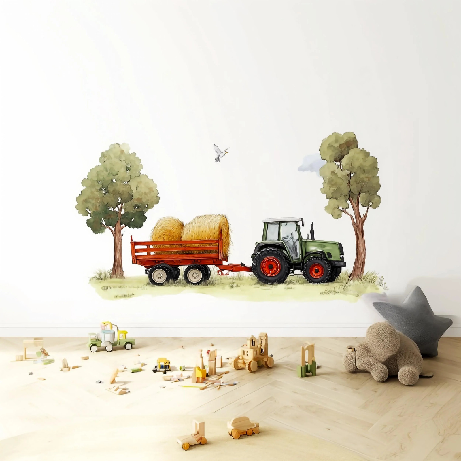 Farm Tractor Wall Decal | Hay Bales Farm Scene Wall Sticker