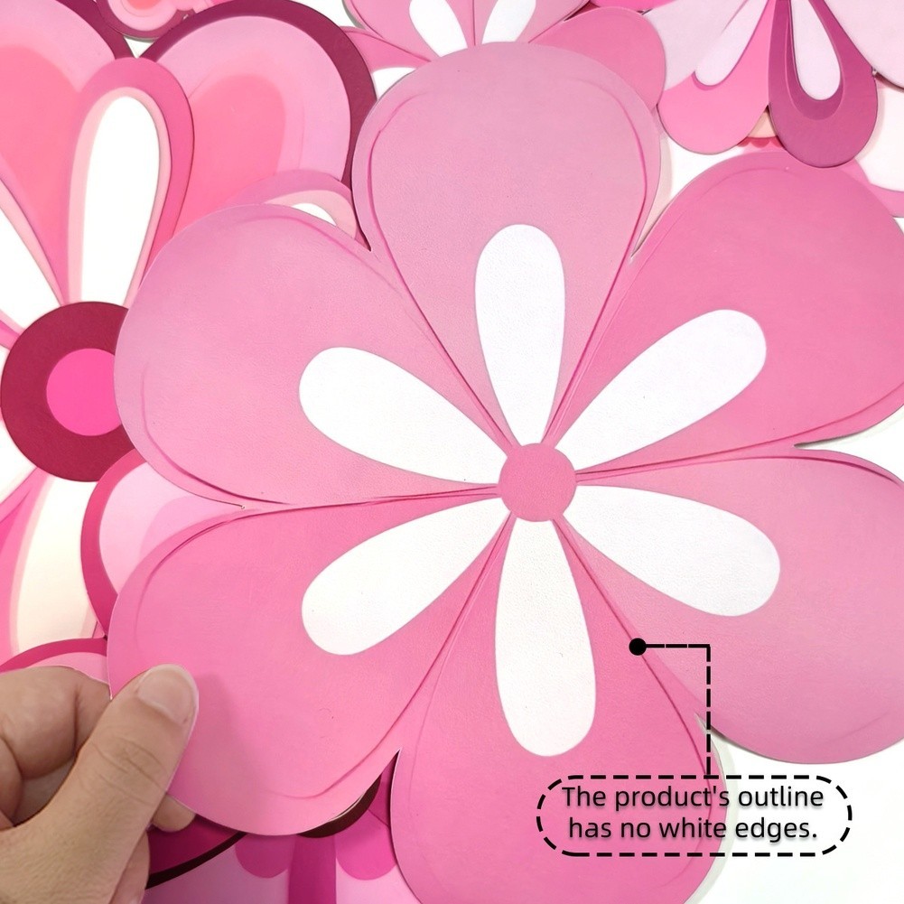 Pink Flower Wall Stickers 16pcs Waterproof Vinyl Decals for Nursery Bedroom