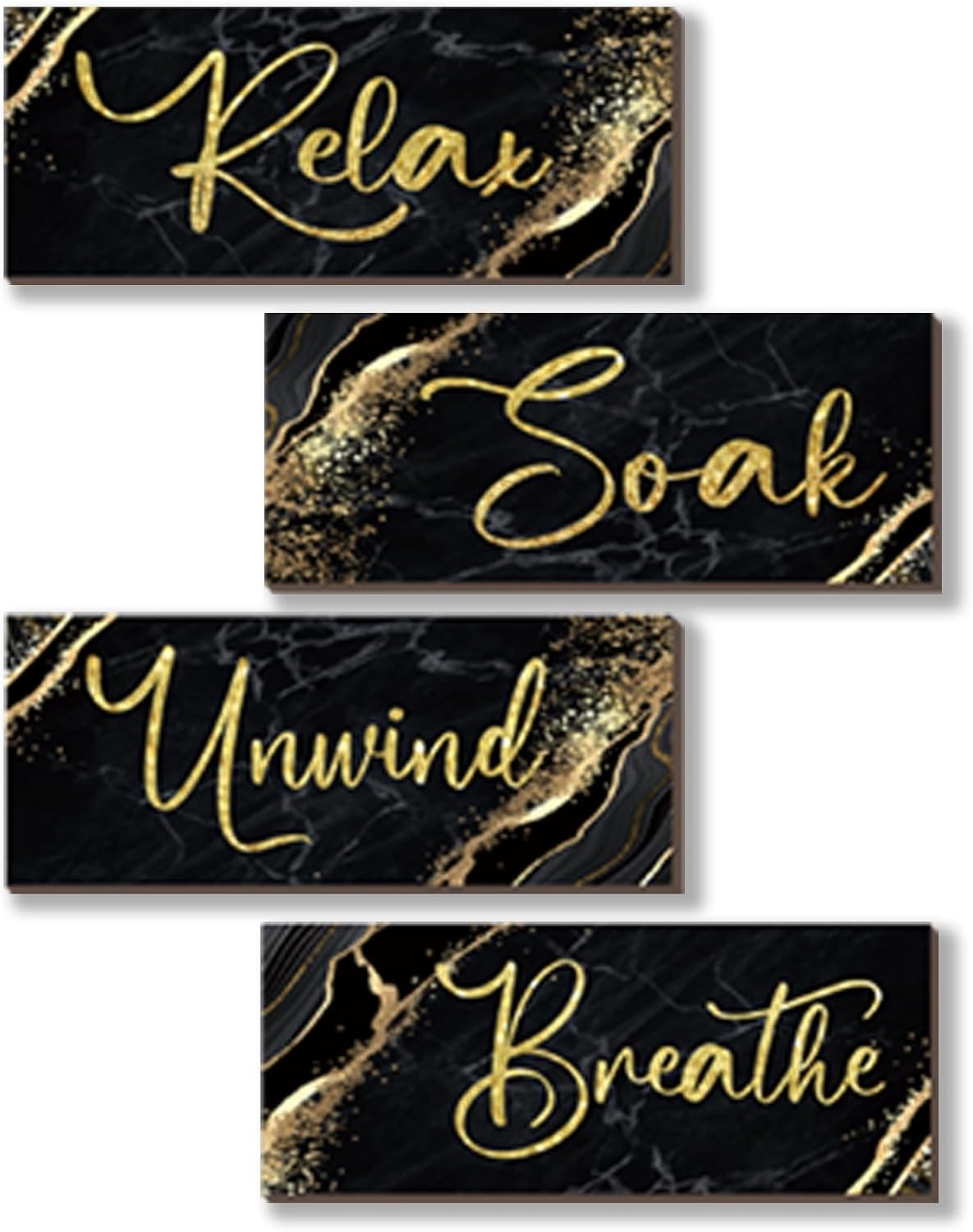 Luxury Black and Gold Wooden Wall Decor – Rustic Marble Style Art for Relaxation