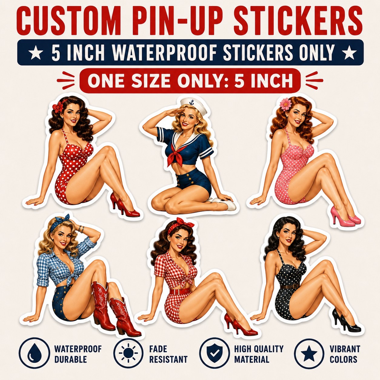 Custom Pin-Up Sticker 5 Inch Waterproof Personalized Adult Artwork