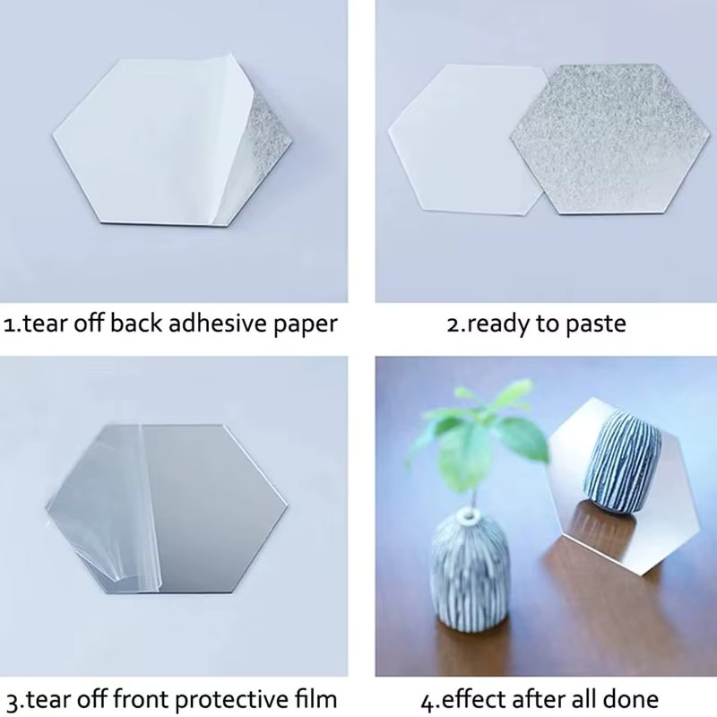 6/12pc Hexagon Mirror Wall Stickers 3D DIY Acrylic Mirror Sticker Self Adhesive