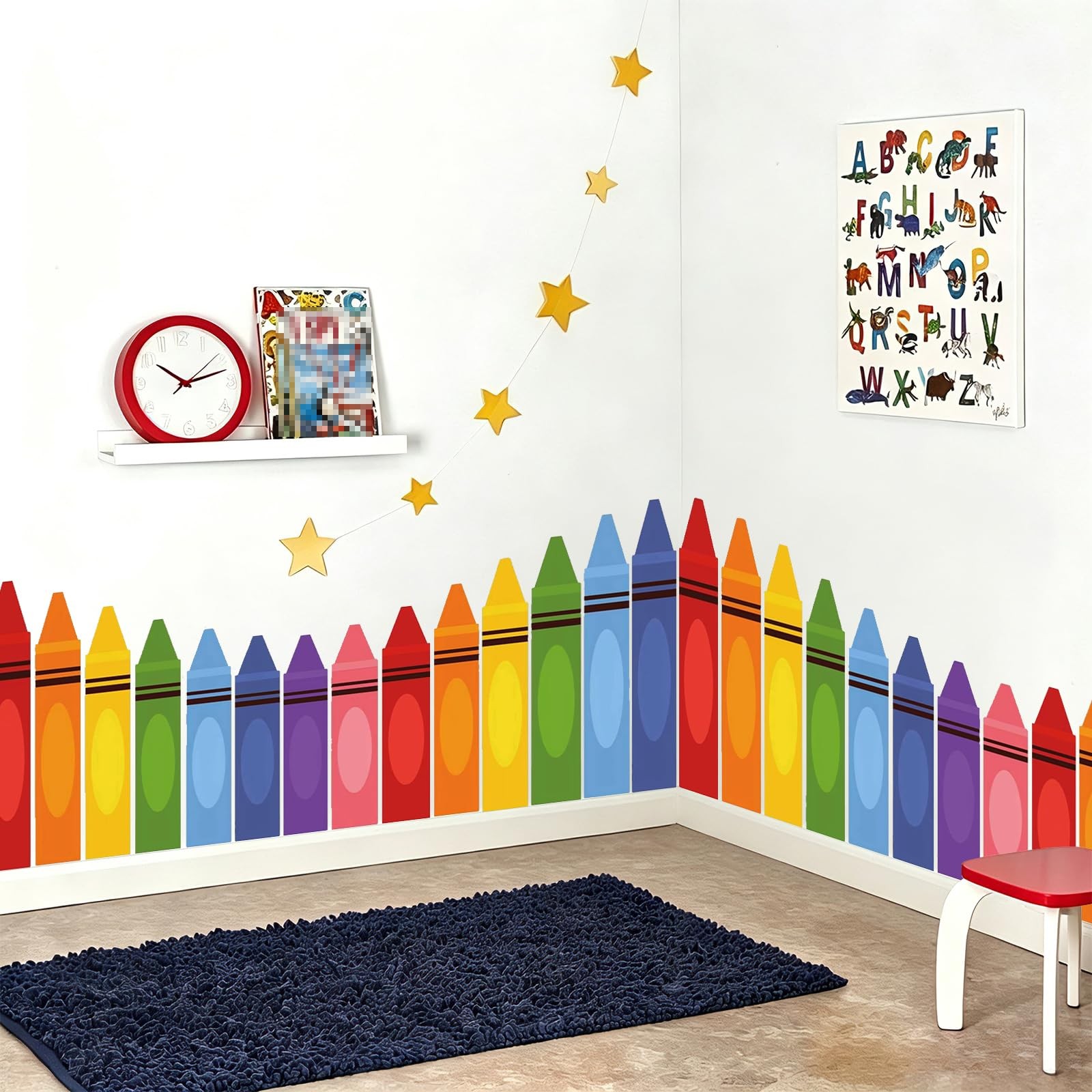 9.8 ft Rainbow Crayon Classroom Wall Decor, Cuttable Fabric Backdrop for Pres…