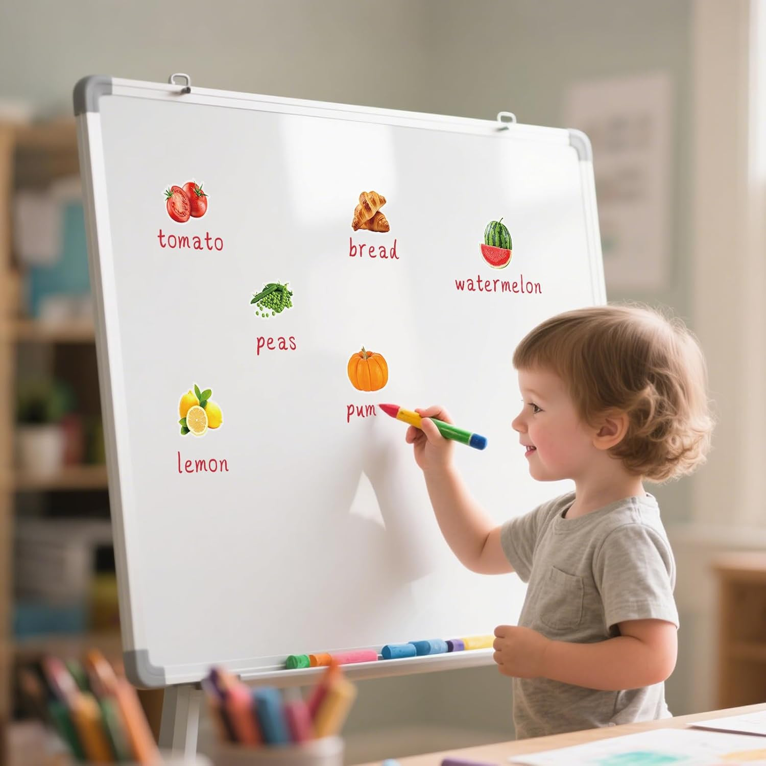 200Pcs Transparent Food Stickers – Fruit, Vegetable, Bread, Mushroom Decals