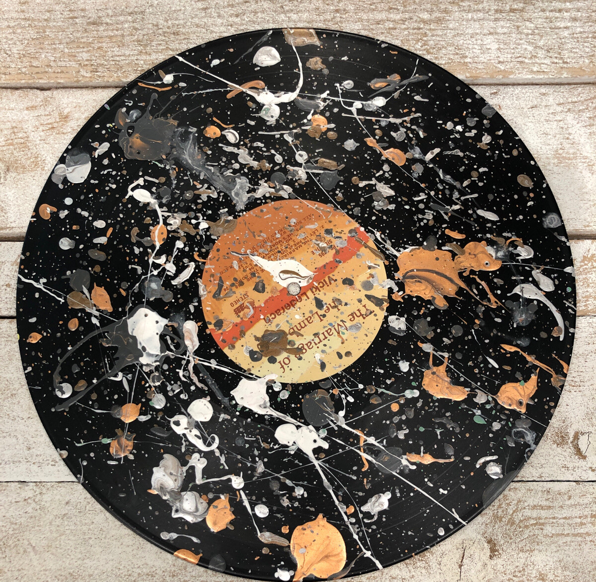 12” Vinyl Music Record Wall Art ~ Splatter Paint ~ Metallics Gold, Bronze, White