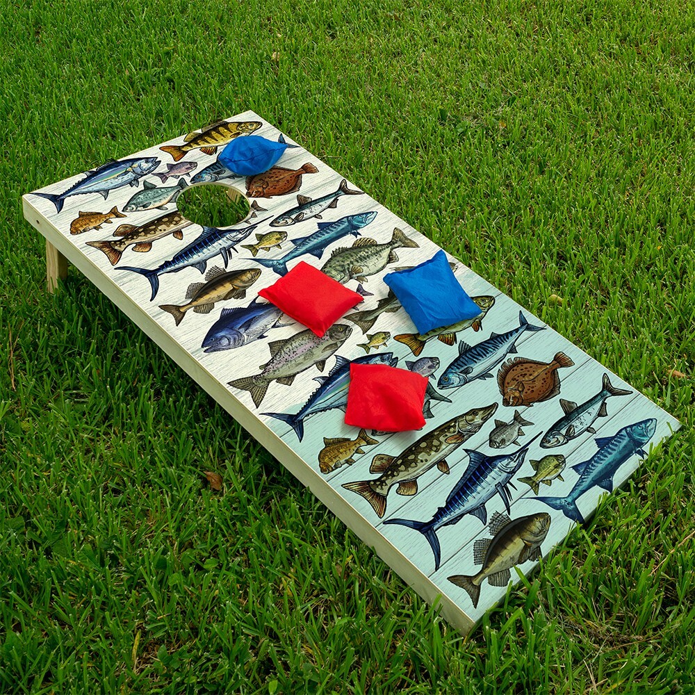 Vintage Style Game Fishing Beach Cornhole Wraps Stickers Skins Wraps for Boards