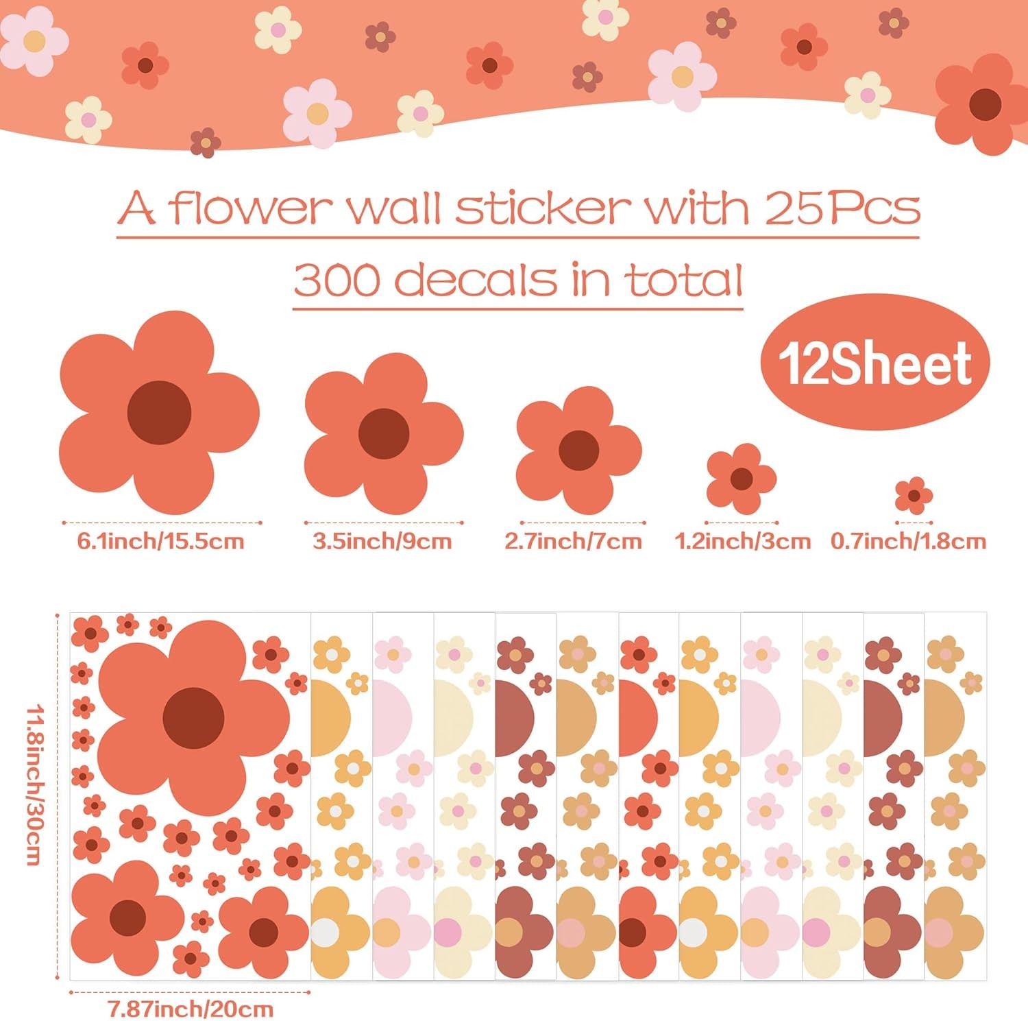 12 Sheets Flower Wall Decals Cute Colorful Vinyl Stickers for Girls Kids Room US