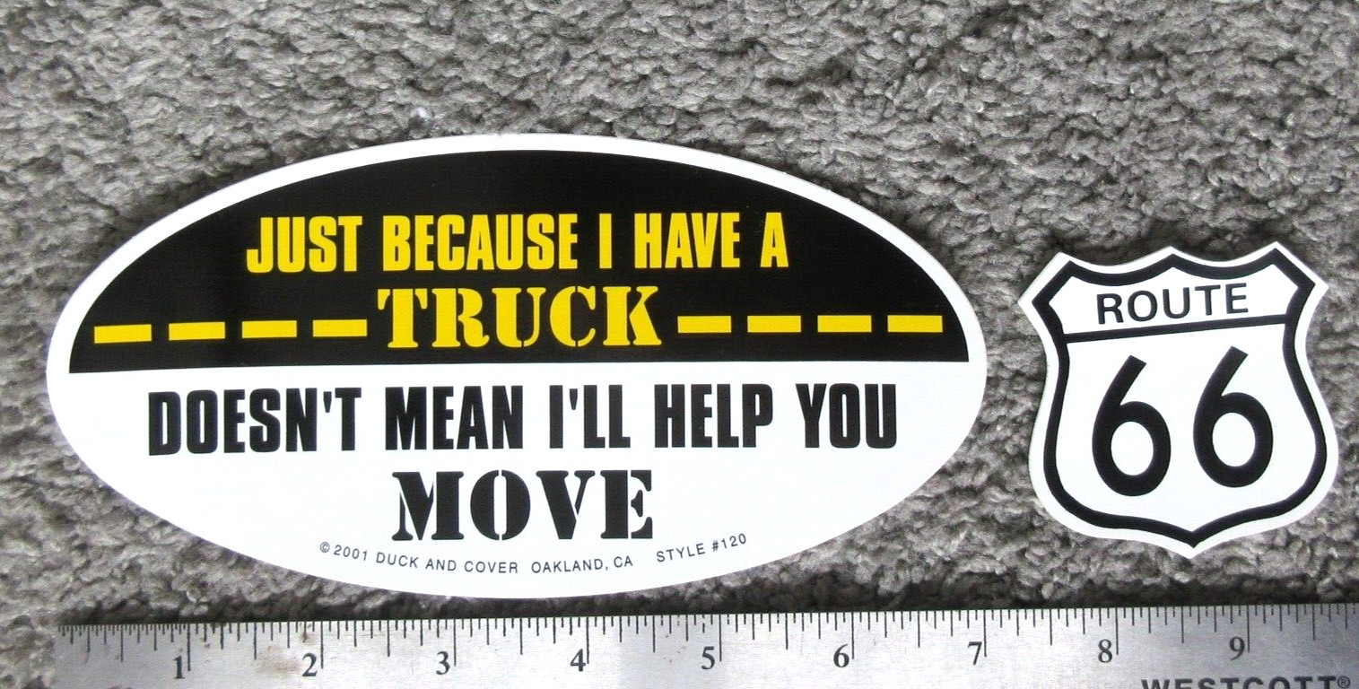 2001 NOS NEW 6" VINTAGE BUMPER STICKER LOT ROUTE 66 TRUCK DUCK N COVER